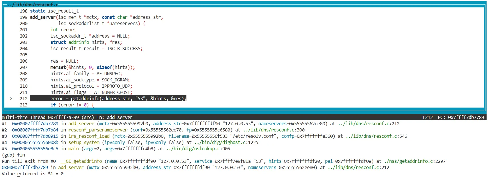 nslookup 调用了 getaddrinfo
